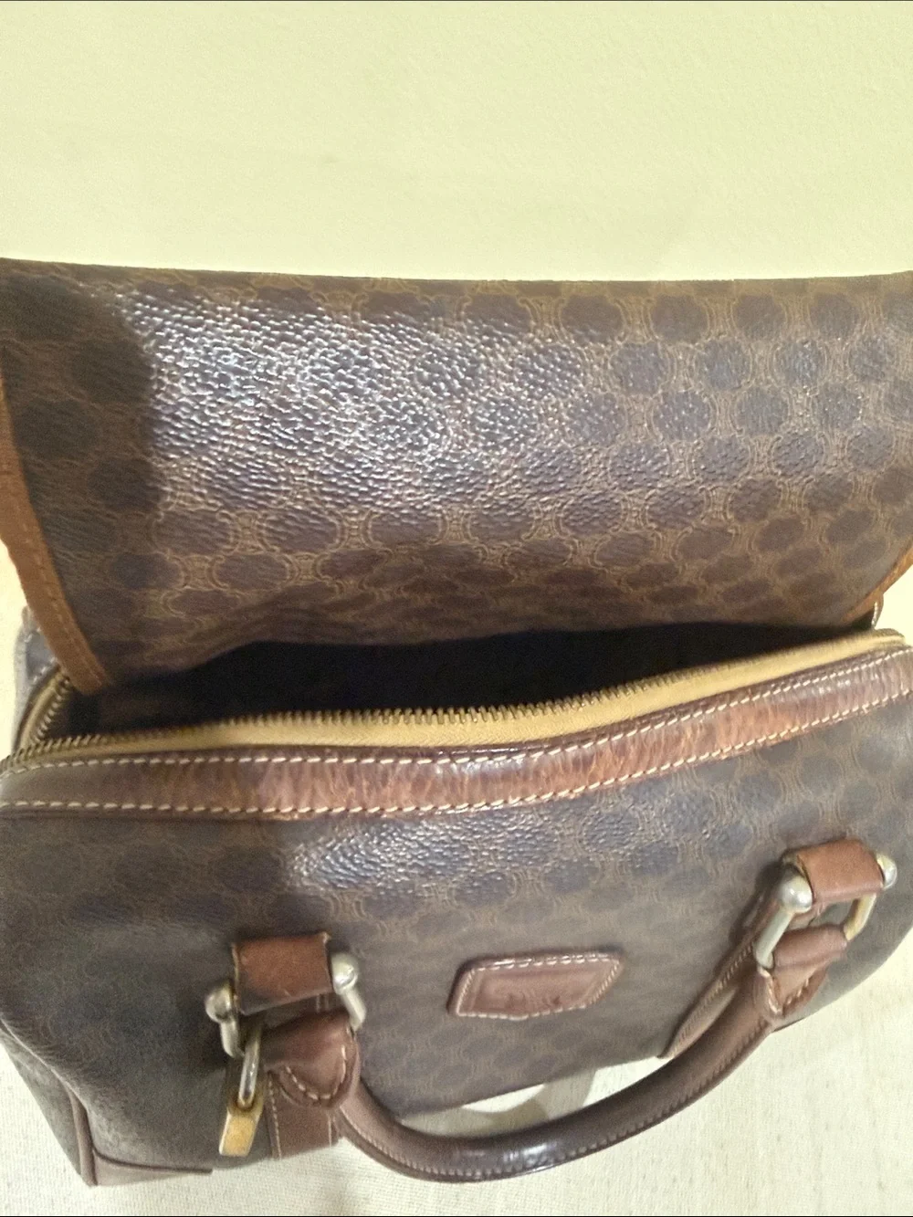 Vintage Celine Coated Canvas and Leather Bowling Bag authentic Celine monogram